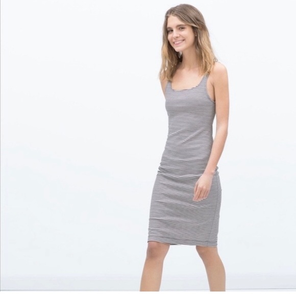 Zara light grey and white stripe bodycon tank dress - Picture 1 of 11
